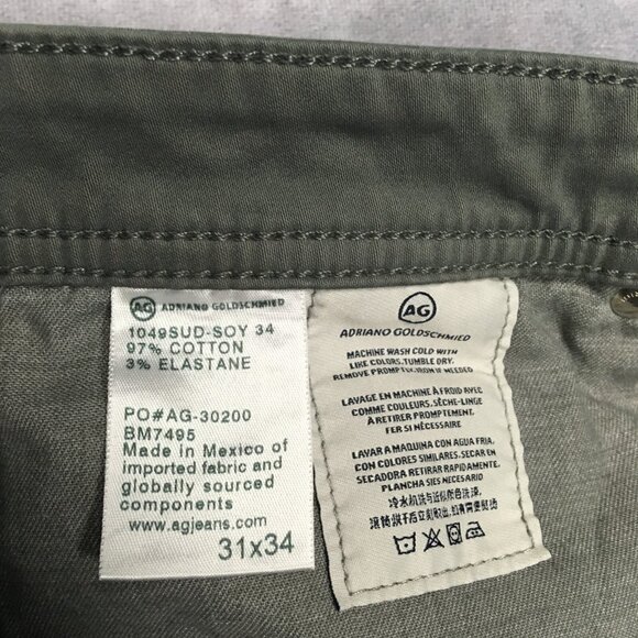 AG Men The Protege Straight Leg Pants size 31x31 Gray Flat Front Cotton Stretch - Picture 6 of 16